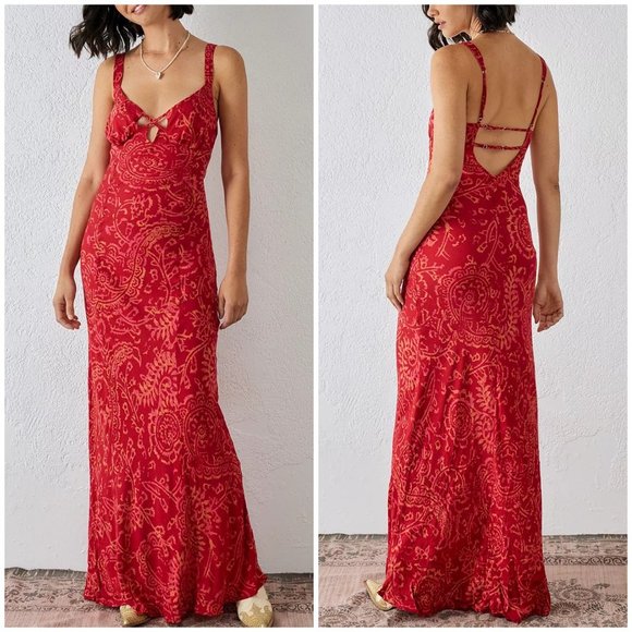 Free People Mystical Mindset Printed Maxi in scarlett combo Size M - Picture 1 of 15